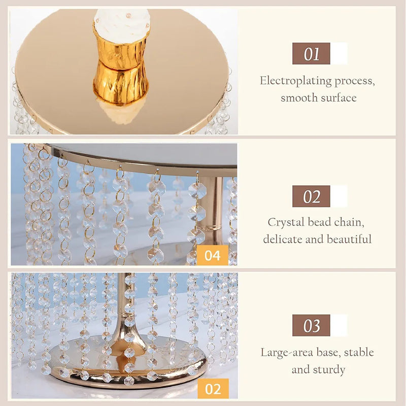 Présentoir Gâteau Doré à Perles Cristal
