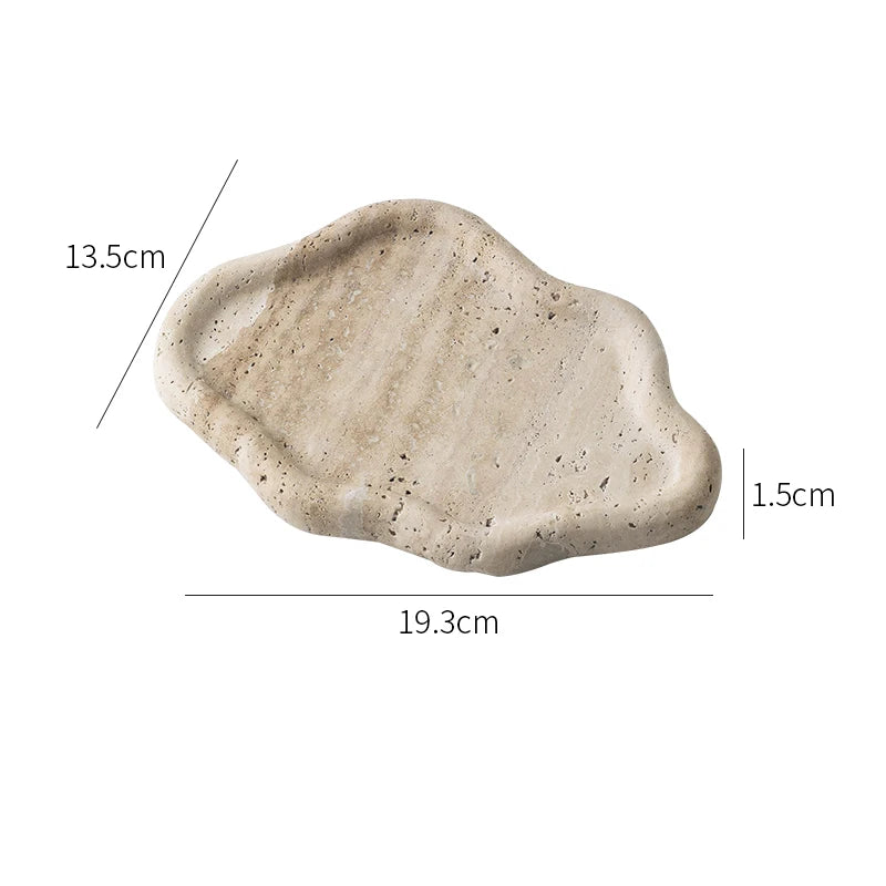 AhunderJiaz Bandeja de almacenamiento de travertino estilo nórdico Wabi-sabi, bandeja de almacenamiento para entrada, adorno decorativo, decoración de almacenamiento para el hogar