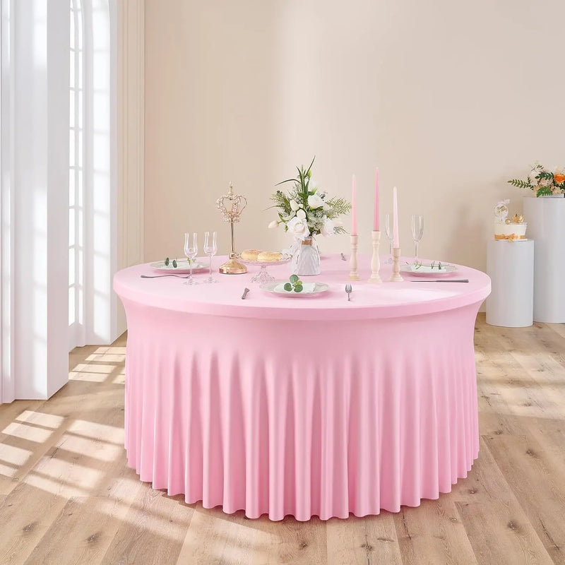Mantel redondo de elastano blanco para mesa, mantel redondo elástico sin arrugas con falda para bodas y fiestas de cumpleaños