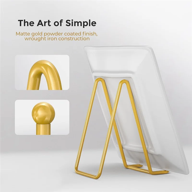 Soportes para platos de exhibición - Soporte de exhibición para platos de 6 pulgadas + soporte de marco de metal para platos decorativos, caballete para fotos-AT64