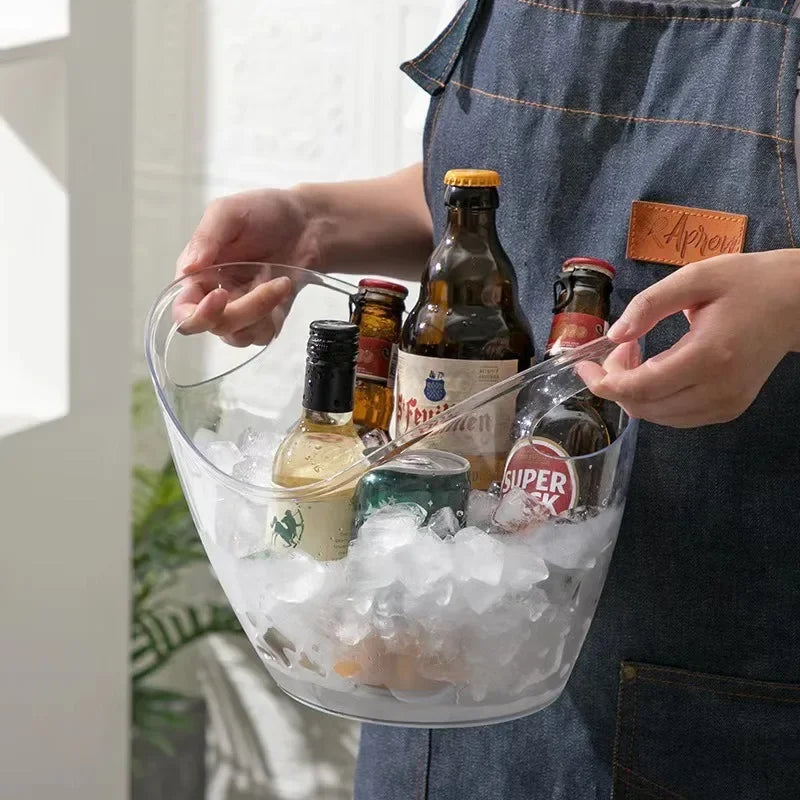 Cubo de hielo transparente de 4L, tina para bebidas con asa, enfriador grande para vino, champán, artículos de bar, enfriador de cerveza y vino para la familia