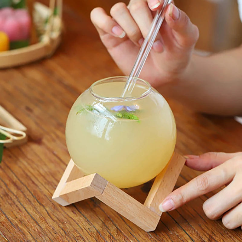 Copa de cóctel con soporte de madera, cristalería creativa para bar, taza para bebidas, vaso redondo para cóctel, zumo de luna y frutas