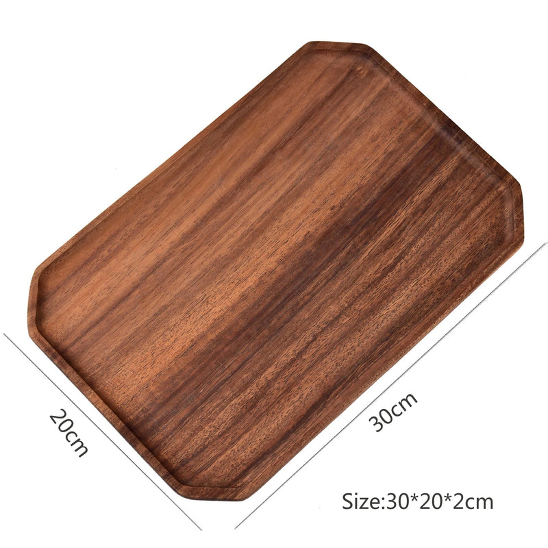 Bandejas de servir de madera de acacia natural, platos de madera octogonales y rectangulares para comida, café, postres, decoración y organizador de cocina