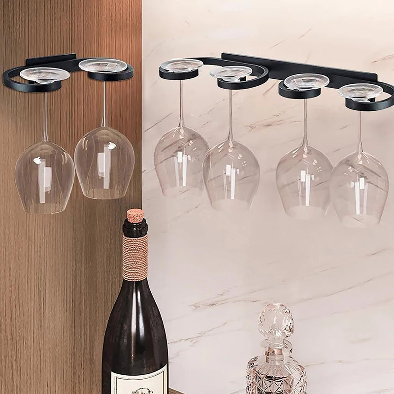Soporte creativo para copas de vino de montaje en pared para 2/4/6 tazas, estante de almacenamiento de copas de aleación de aluminio, soporte para copas de vino para bar u hogar sin perforaciones