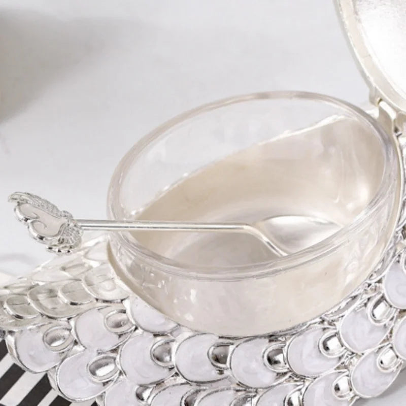 Azucarero, recipiente de aleación con forma de pavo real plateado con tapa, tarro para granos de café, tarros para azúcar y productos lácteos, utensilios de cocina