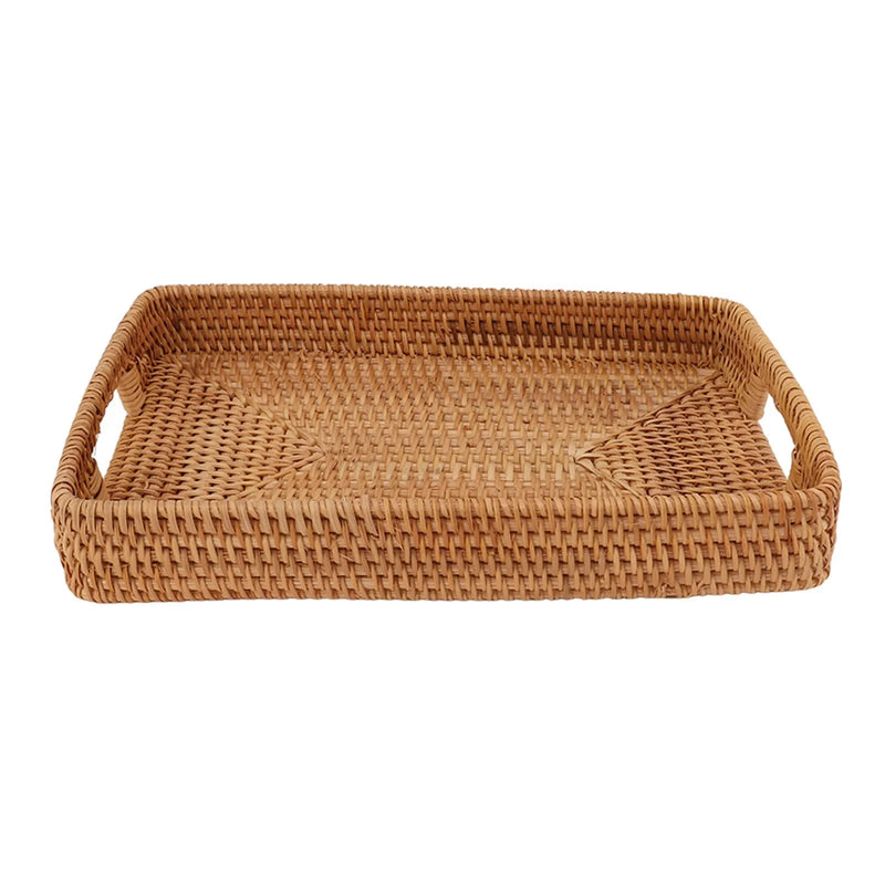 Bandeja de servicio con asas, cesta de ratán rectangular de gran capacidad, duradera y decorativa para frutas, postres, cocina y hogar