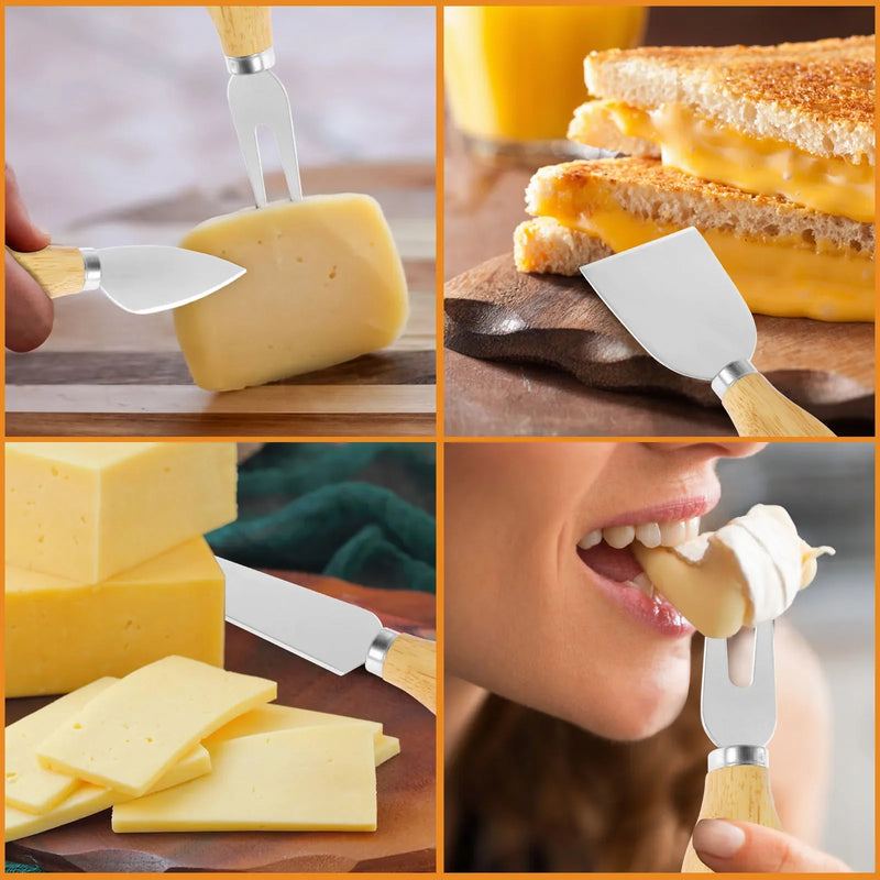 Juego de 16 cuchillos para queso, cortador y esparcidor de mantequilla de acero inoxidable, cortador de queso portátil, tenedor para queso para fiestas, bodas y Navidad