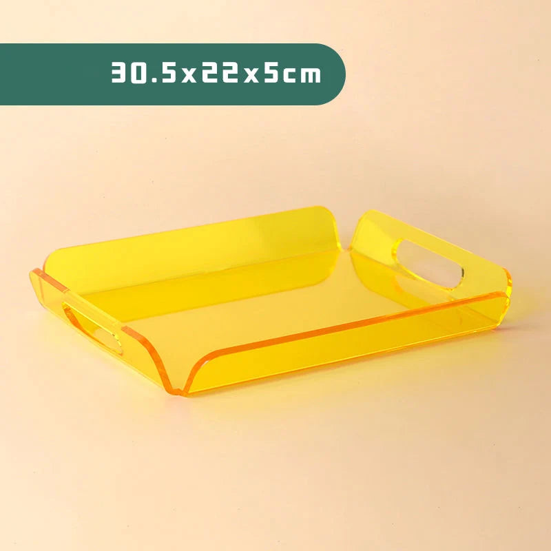 Bandeja de servicio de acrílico con asas para cosméticos y perfumes, organizador a prueba de derrames, ahorrador de espacio, servidor de comida y bebida, decoración y almacenamiento para el hogar