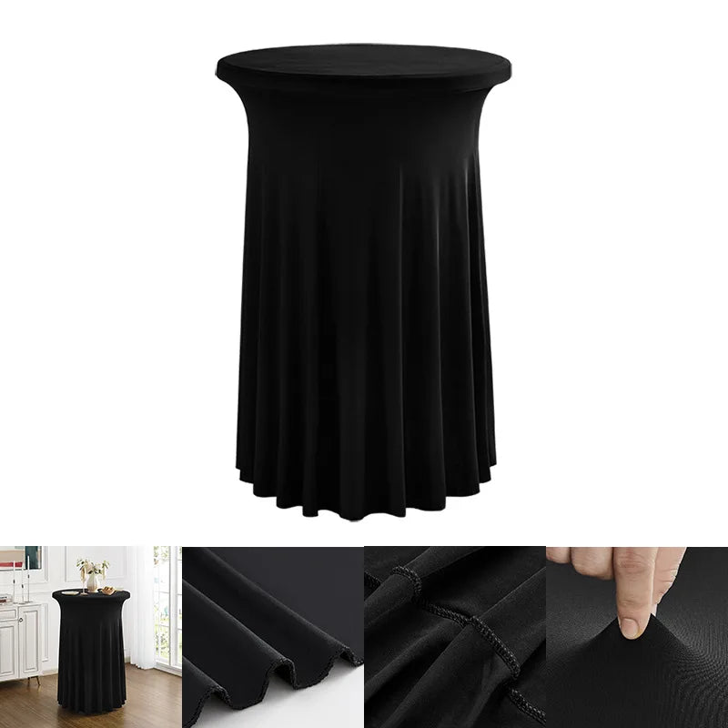 Mantel redondo de elastano blanco para mesa, mantel redondo elástico sin arrugas con falda para bodas y fiestas de cumpleaños
