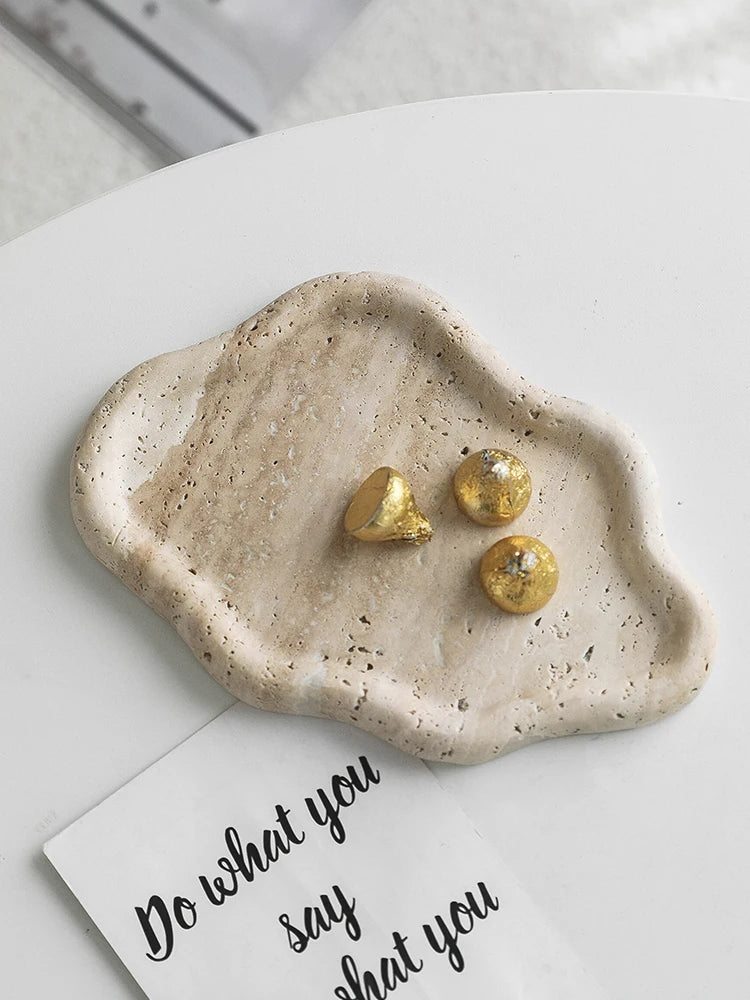 AhunderJiaz Bandeja de almacenamiento de travertino estilo nórdico Wabi-sabi, bandeja de almacenamiento para entrada, adorno decorativo, decoración de almacenamiento para el hogar