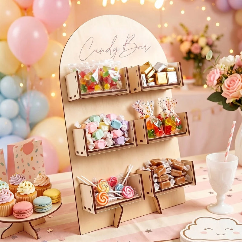 Présentoir Bonbon Bois 6 Compartiments Mariage