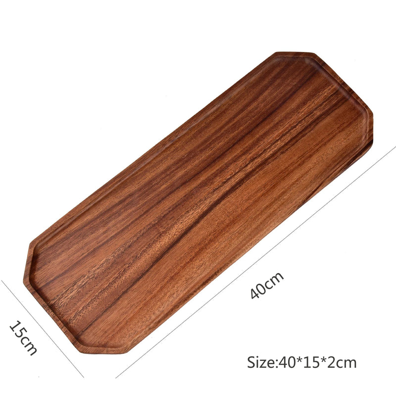 Bandejas de servir de madera de acacia natural, platos de madera octogonales y rectangulares para comida, café, postres, decoración y organizador de cocina