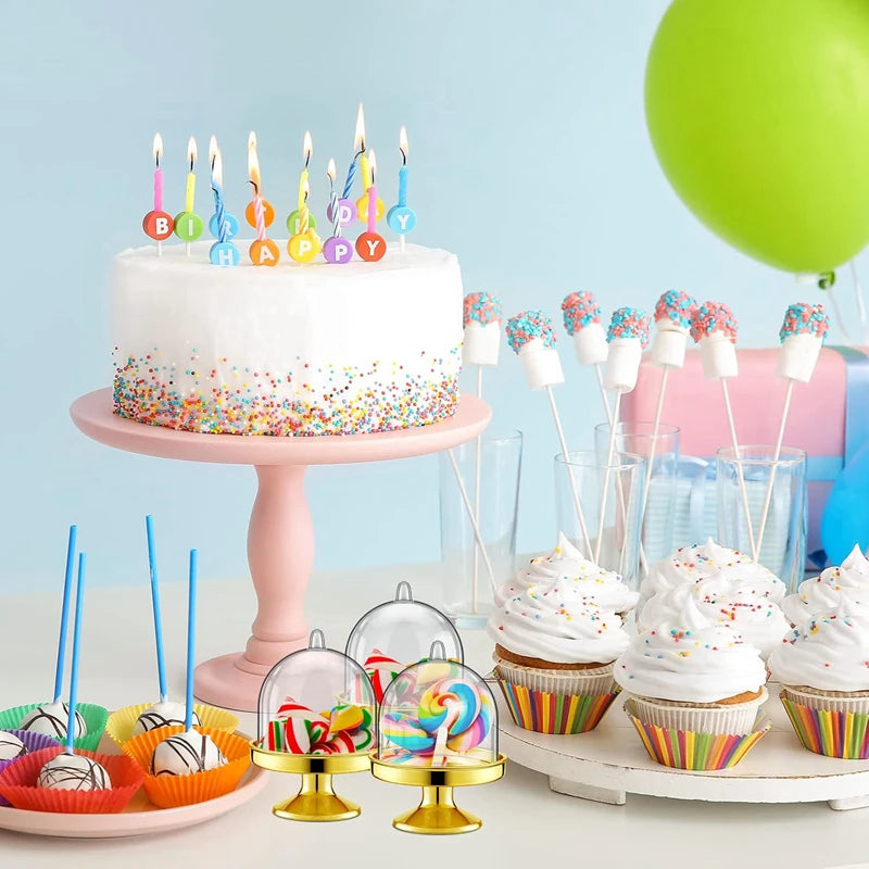 5/20 unidades de miniespositor para cupcakes con tapa transparente, bandeja para servir postres y bombones, decoración para bodas y fiestas de cumpleaños infantiles