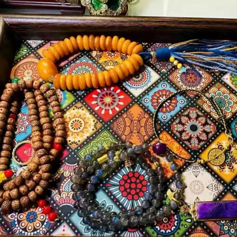 Bandeja de madera de estilo bohemio duradera, bandeja cuadrada hecha a mano para aperitivos de 30x20 cm, caja de almacenamiento para llaves, decoración de escritorio, recibidor y hogar