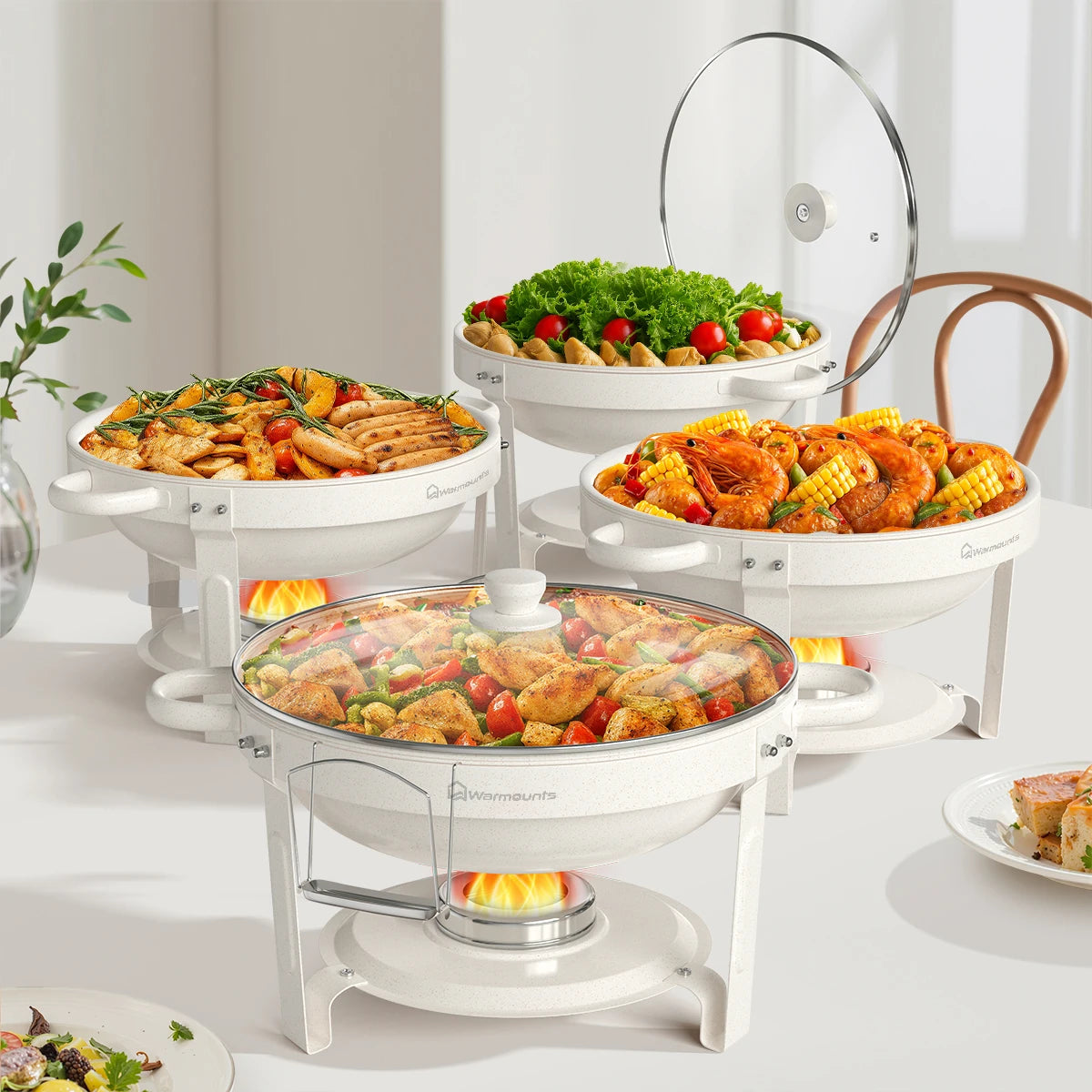 Chauffe-Plat Blanc 5QT Couvercle Verre Buffet Pro