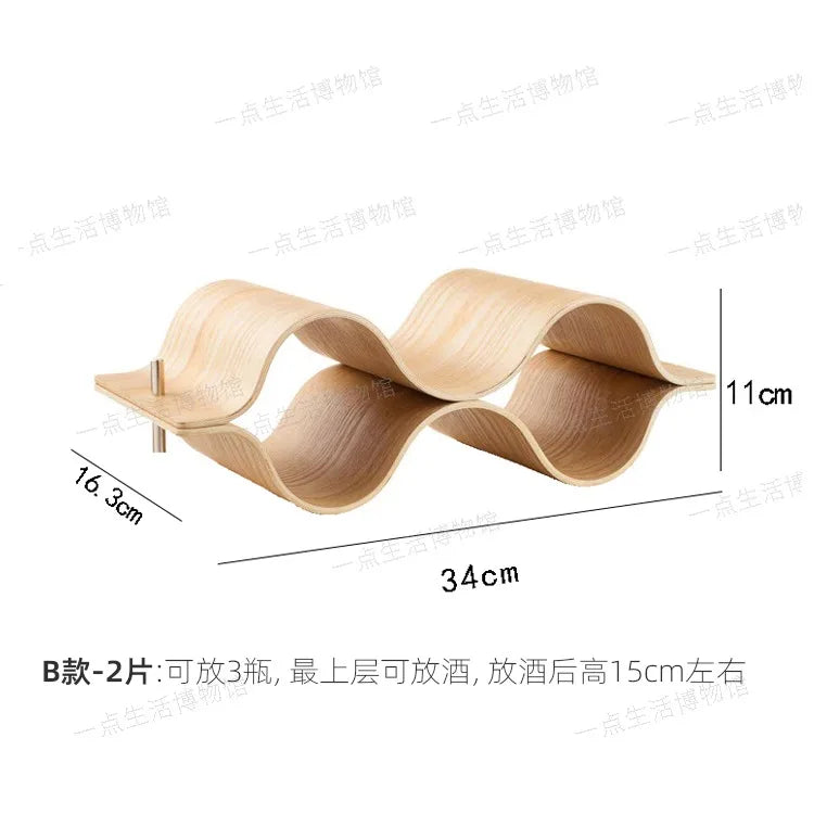 Botellero de madera para vino, estante de almacenamiento para restaurante, bar, mesa, botellero de madera maciza, estante creativo ondulado simple, estante para licores, adornos, regalo