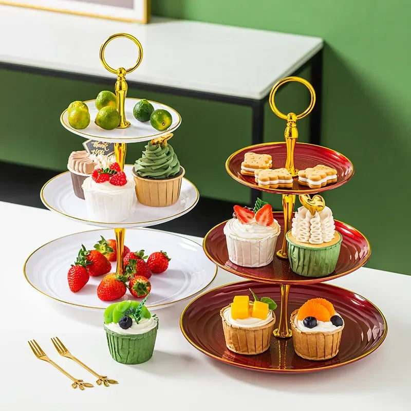 Soporte de estilo europeo para exhibición de pasteles, frutero, bandeja de 3 niveles para cupcakes, decoración para mesa de postres en cumpleaños y bodas