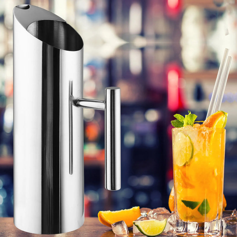 Jarra de agua de acero inoxidable con protector contra salpicaduras, jarra de metal moderna de grado alimenticio para bebidas frías/calientes, mango con aislamiento térmico