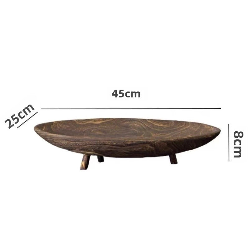 Bandeja de frutas de madera maciza retro, adorno de decoración de escritorio, bandeja de madera para sala de estar, bandejas para aperitivos, bandeja decorativa de cocina