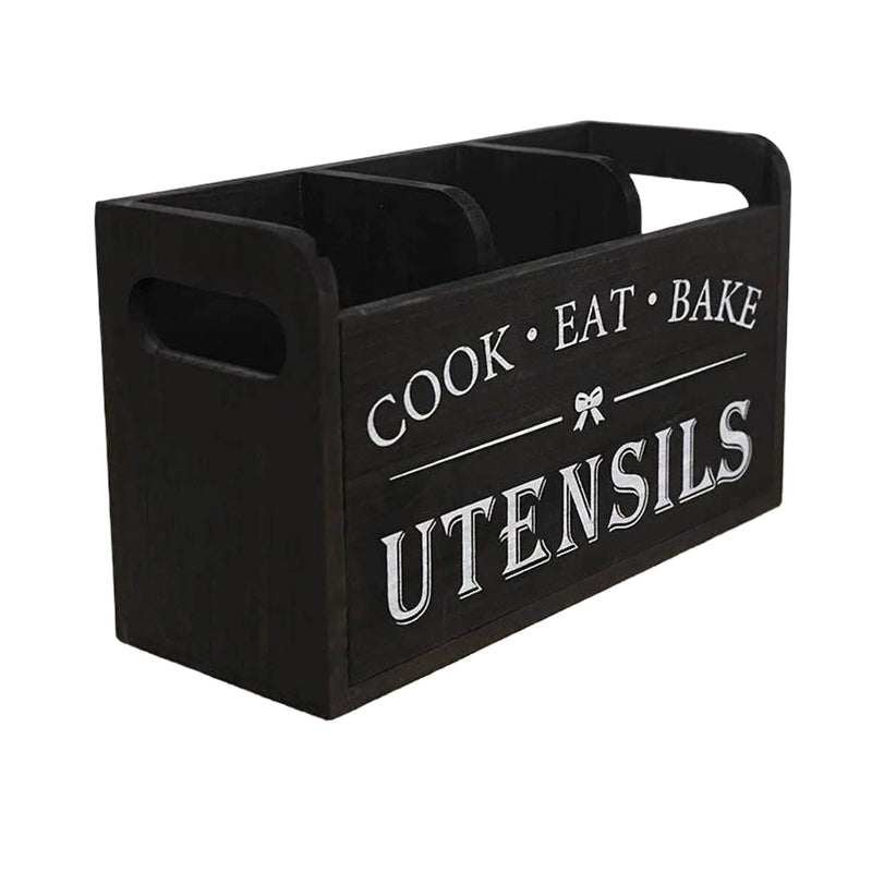 Soporte para utensilios de cocina de madera, organizador de cucharas y tenedores, recipiente para almacenar vajilla, organizador grande para utensilios de cocina, portacubiertos