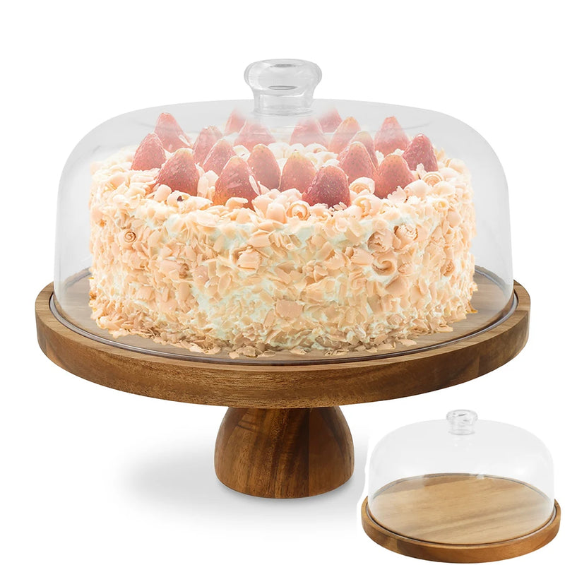 Présentoir Gâteau Bois avec Couvercle