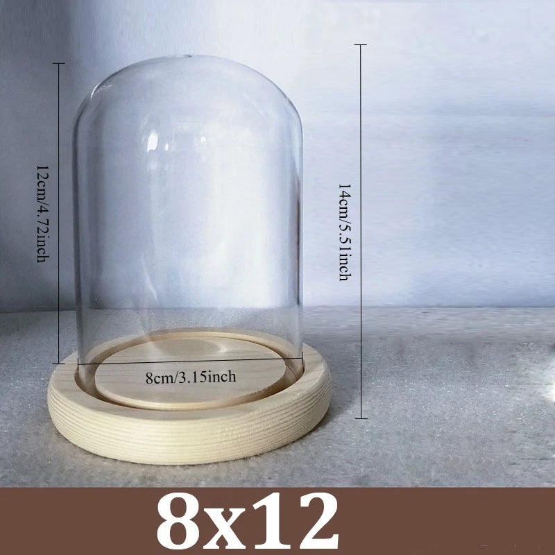 Cúpula de cristal transparente con base de madera maciza, tarro de exhibición para centros de mesa de comedor y decoración de bodas en el hogar u oficina
