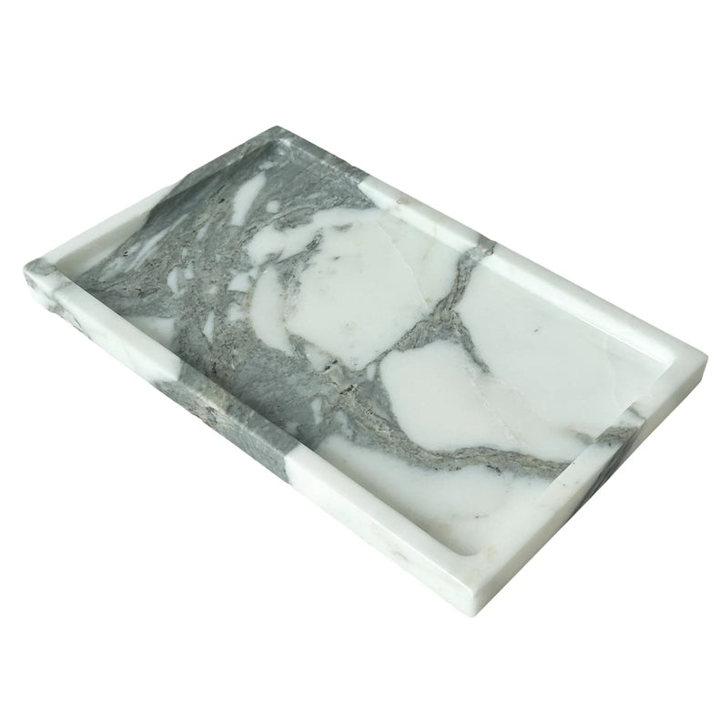 Bandeja de tocador de mármol natural de 10"x6", bandeja de piedra de mármol Calacatta Viola auténtica para baño/cocina/tocador