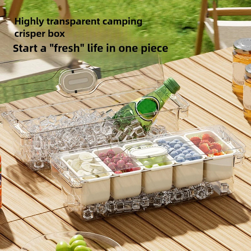 Organizador de condimentos refrigerado con 5 recipientes, servidor de frutas con tapas, bandeja para servir con compartimentos extraíbles