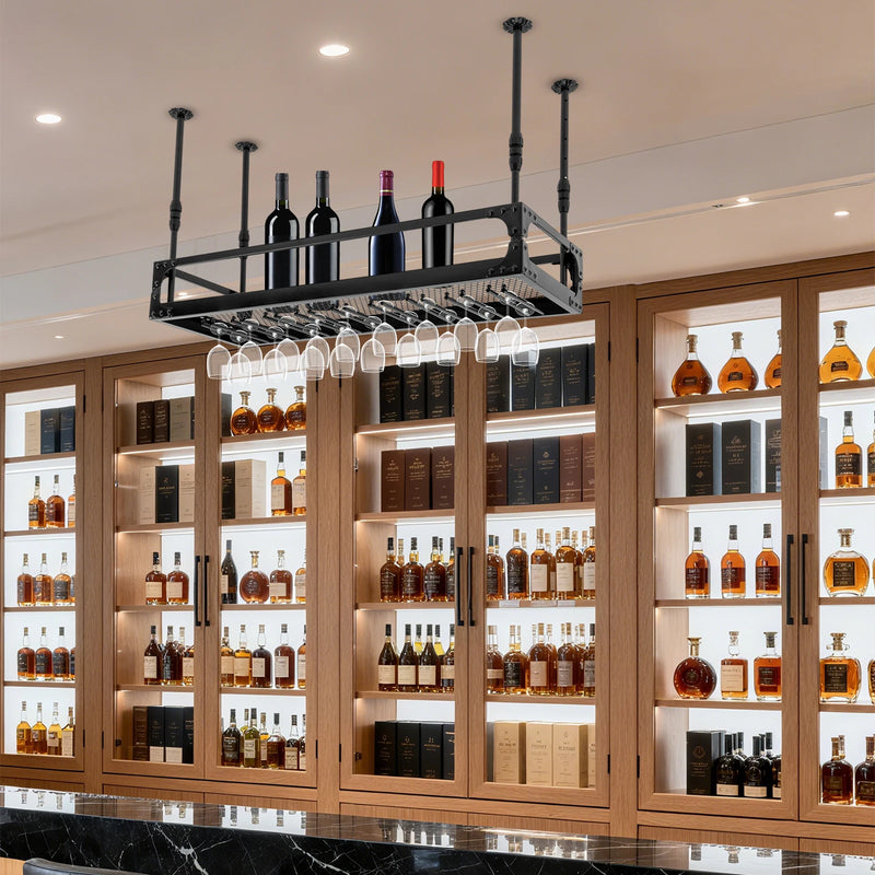 Étagère Murale Bouteilles et Verres Bar