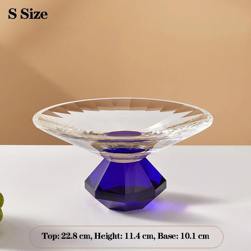 Plato de fruta de cristal transparente, bandeja con pedestal de lujo ligero para aperitivos y postres, bandeja de almacenamiento para entrada, plato decorativo para el hogar