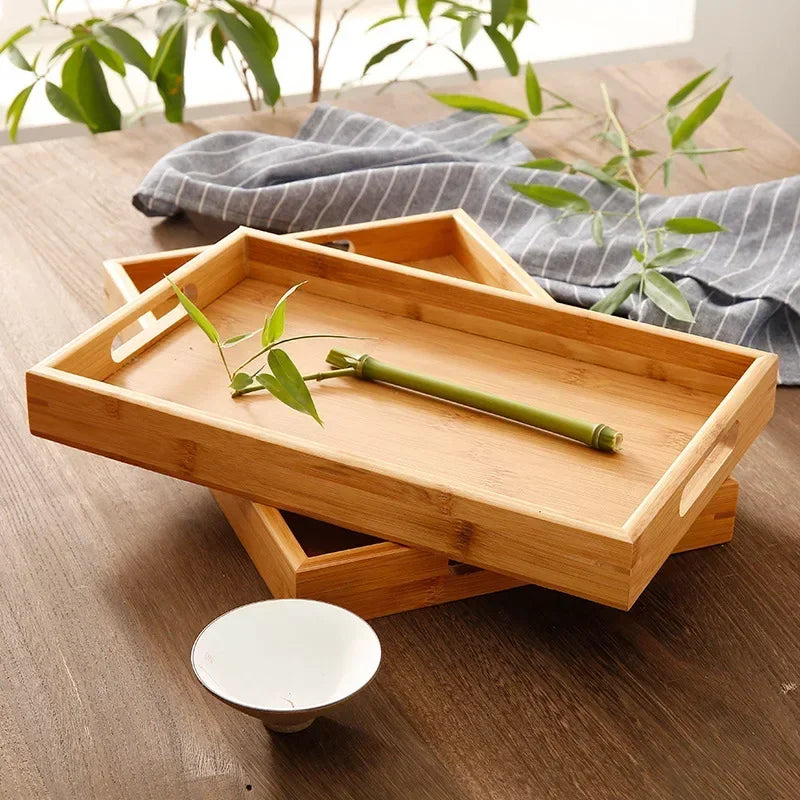 Bandeja de madera de bambú para pan, aperitivos, té estilo Kung Fu, platos para vasos de agua, vajilla de hotel, suministros de cocina para el hogar