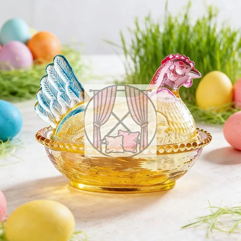 Plato de cristal, azucarero de cristal con tapa en forma de gallina, frutero, plato para postres y aperitivos, cuenco retro.
