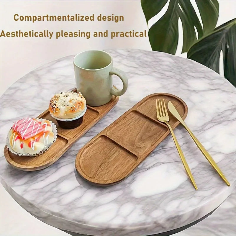 AFOURT-Bandejas de desayuno de madera de acacia con divisores-Diseño minimalista moderno, estilo decorativo y bandejas de vajilla