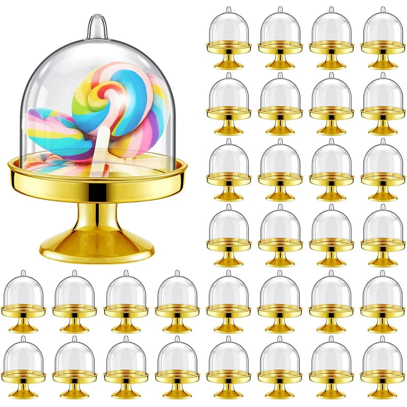 5/20 unidades de miniespositor para cupcakes con tapa transparente, bandeja para servir postres y bombones, decoración para bodas y fiestas de cumpleaños infantiles