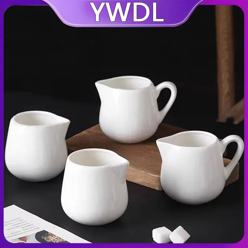 Jarra de leche de cerámica YWDL de 50/100/220 ml para café espresso, crema, cocina, salsa, taza de servicio, jarra resistente al calor, blanca