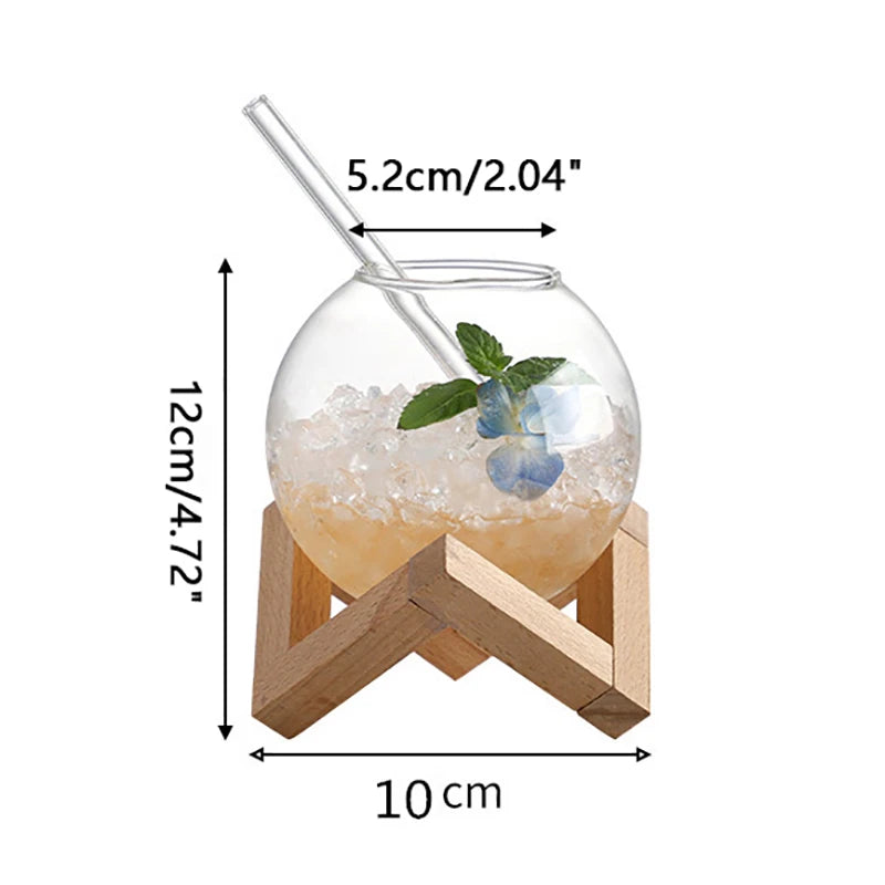 Copa de cóctel con soporte de madera, cristalería creativa para bar, taza para bebidas, vaso redondo para cóctel, zumo de luna y frutas