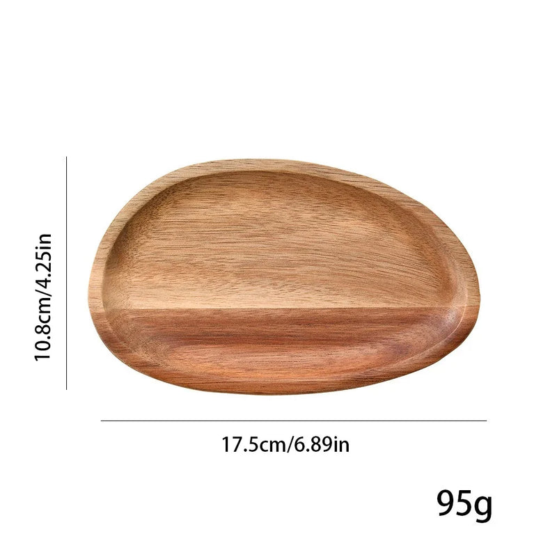 1 bandeja ovalada para servir comida, plato de madera de acacia para aperitivos y postres, bandeja de té, servidor de comida natural, platos para bebidas