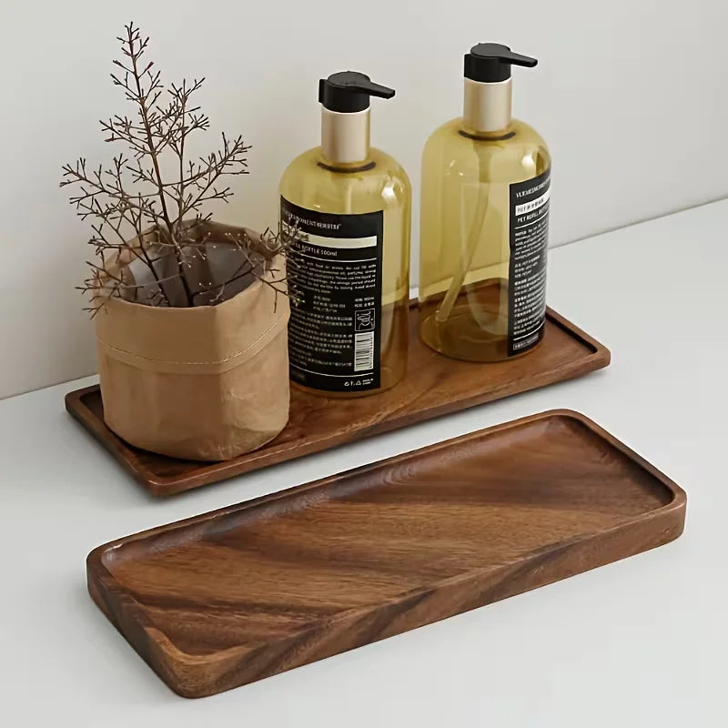 Bandeja rectangular de madera natural, plato para frutas, aperitivos, bandeja de almacenamiento de alimentos, bandeja de servicio para hotel u hogar, suministros de decoración