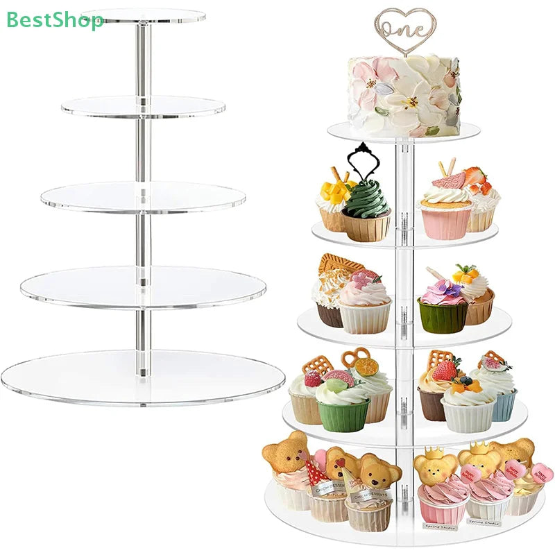 Présentoir Cupcake Acrylique Rond 3 4 5 Étages – mise en scène buffet sucré salé