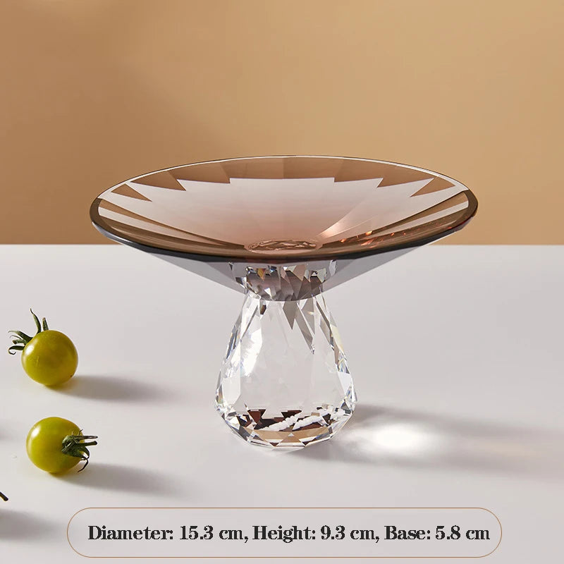 Plato de fruta de cristal transparente, bandeja con pedestal de lujo ligero para aperitivos y postres, bandeja de almacenamiento para entrada, plato decorativo para el hogar