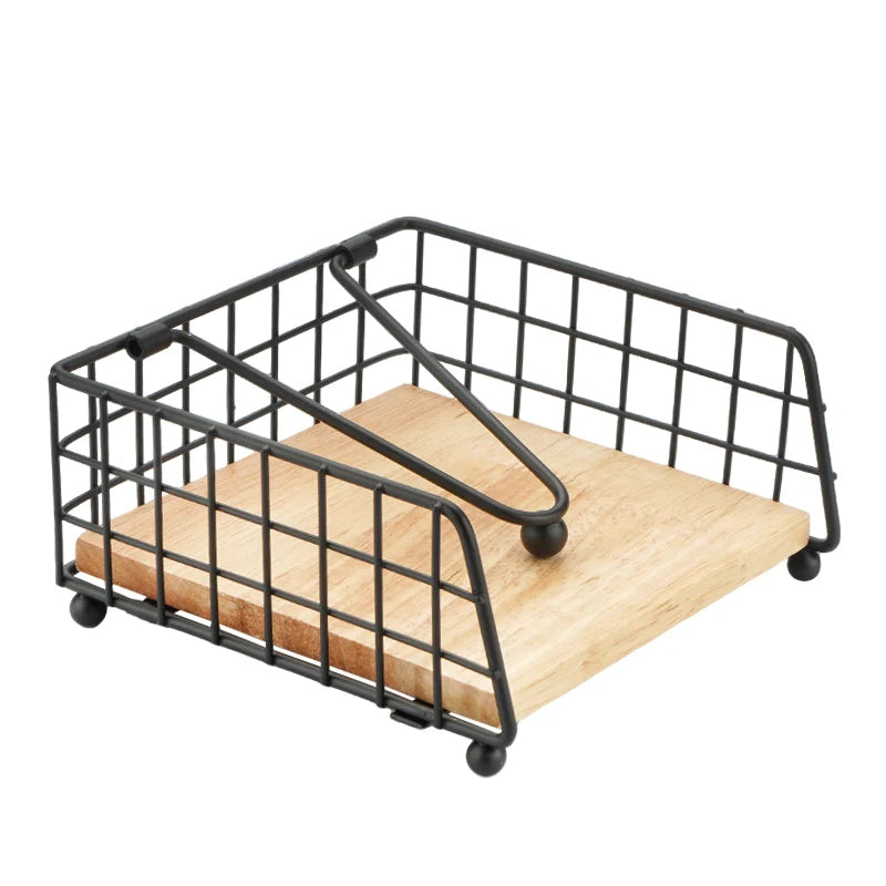 Porte-Serviettes Métal Noir Base Bois