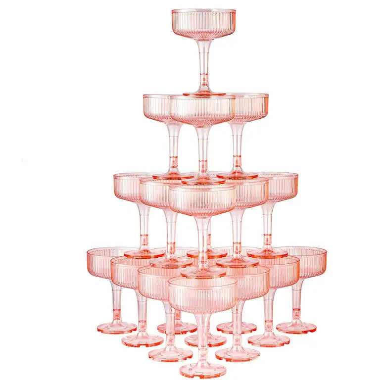 Torre de champán de plástico de 4-6 niveles, copas de acrílico transparente de 7 oz para champán, flautas y martinis para bodas, fiestas y despedidas de soltera