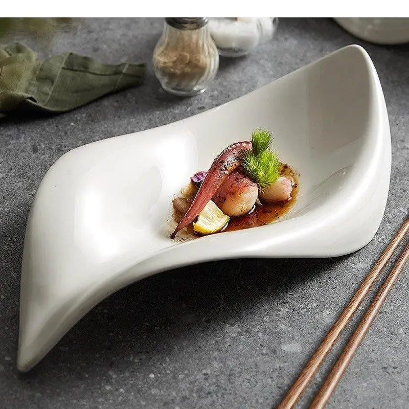 Plato de cena de cerámica para restaurante, plato irregular para servir ensaladas, aperitivos, postres, sashimi, vajilla de color sólido