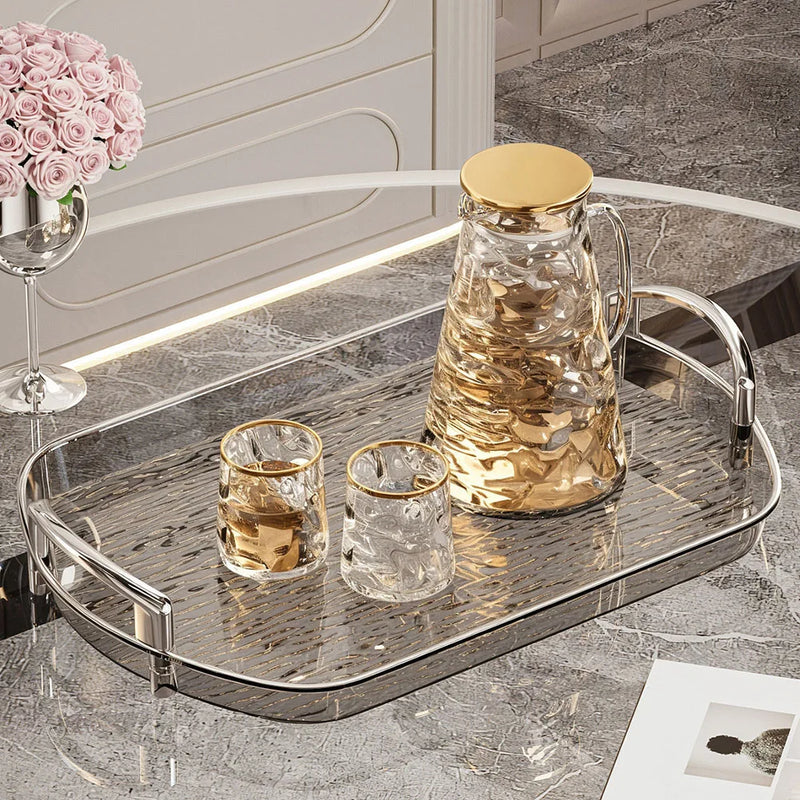 Bandeja de servir de plástico transparente con asas, bandeja versátil para té y comidas, ideal para el hogar, restaurantes y cafeterías.