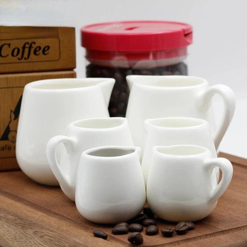 Jarra de leche de cerámica YWDL de 50/100/220 ml para café espresso, crema, cocina, salsa, taza de servicio, jarra resistente al calor, blanca
