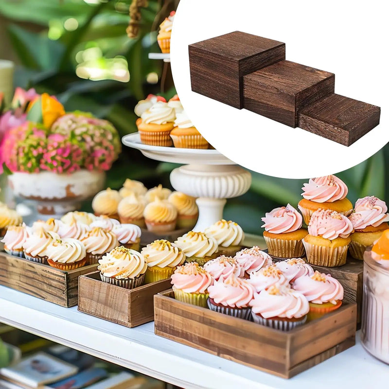 Présentoir Gâteau Bois 3 Étages Carré