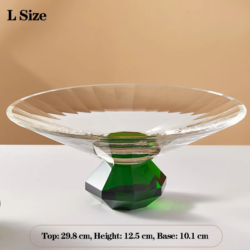 Plato de fruta de cristal transparente, bandeja con pedestal de lujo ligero para aperitivos y postres, bandeja de almacenamiento para entrada, plato decorativo para el hogar