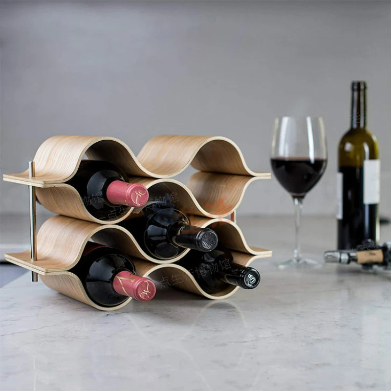 Botellero de madera para vino, estante de almacenamiento para restaurante, bar, mesa, botellero de madera maciza, estante creativo ondulado simple, estante para licores, adornos, regalo