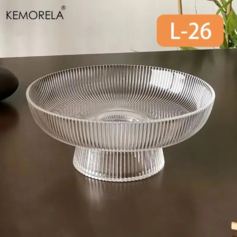 Frutero de cristal elegante, cuenco con pedestal estriado y transparente para frutas, ensaladas, postres y aperitivos, decorativo para mesa de comedor y cocina