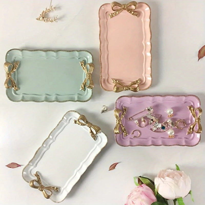 Bandeja de frutas con lazo, bandeja de postres, artesanía de resina, bandeja para pasteles, almacenamiento de joyas, decoración de fiestas, vajilla, bandeja para dulces, herramientas organizadoras
